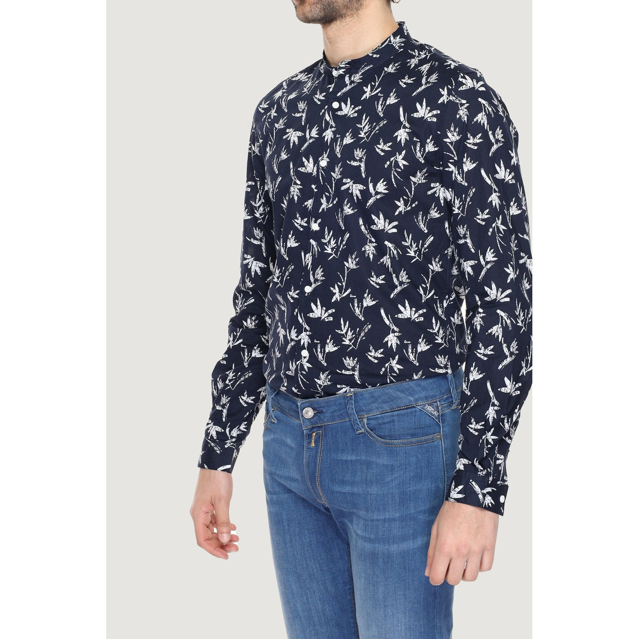 2218315 Antony Morato Camicia Blu Floreale Cotone Colletto Coreana Uomo