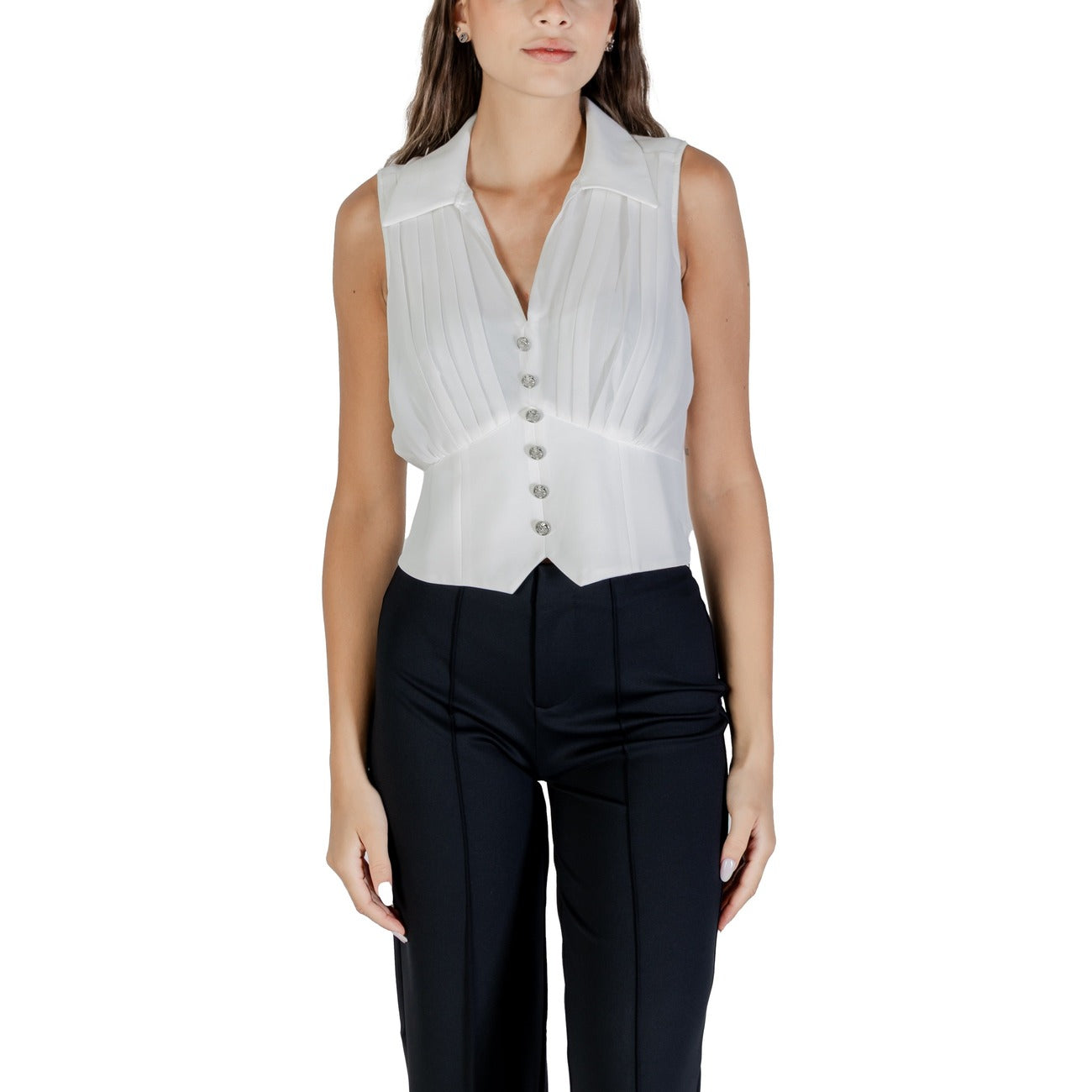 488270 Morgan De Toi Top Bianco Smanicato Scollo V Donna Autunno/Inverno