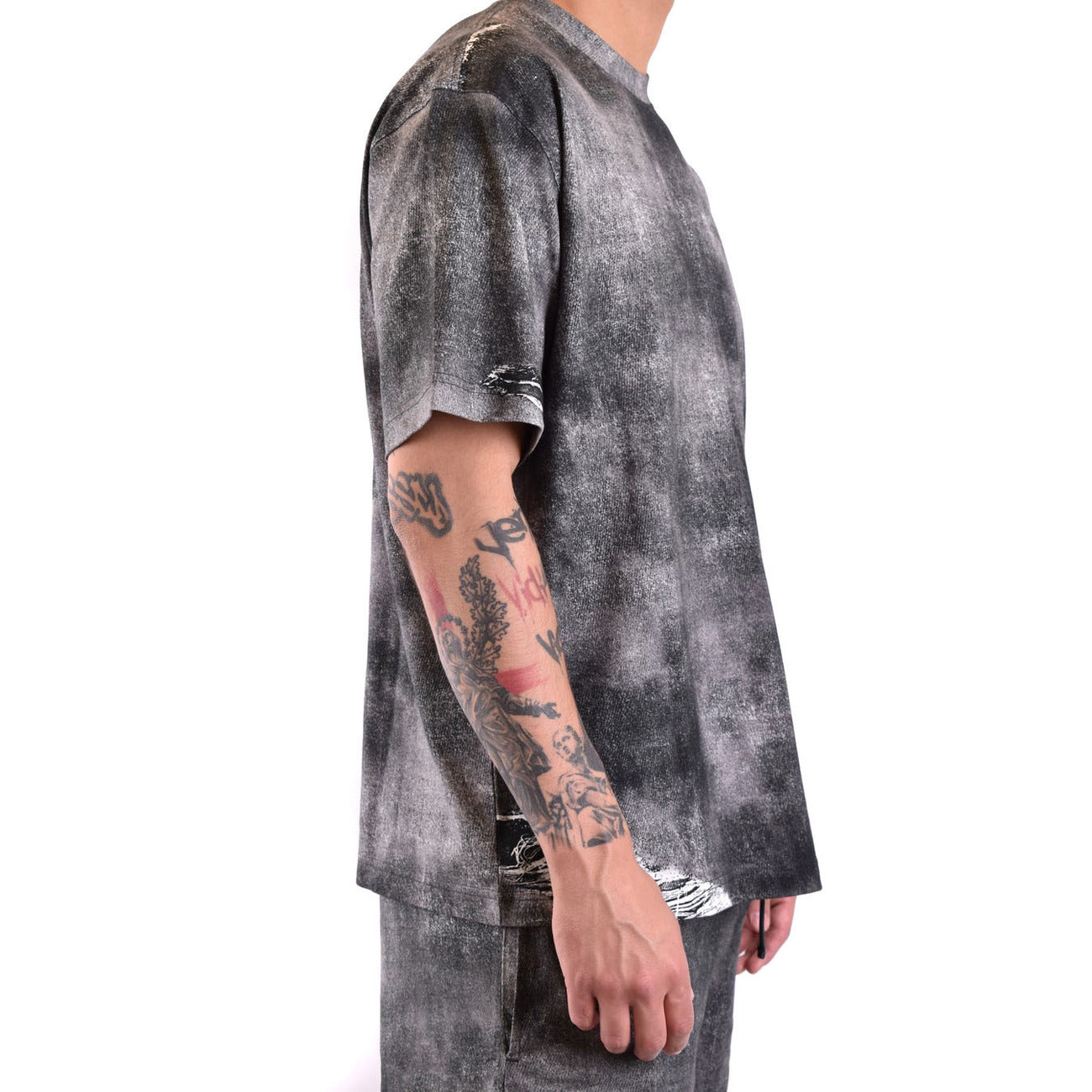 2428860 Diesel T-Shirt Nera Melange Effetto Consumato Uomo