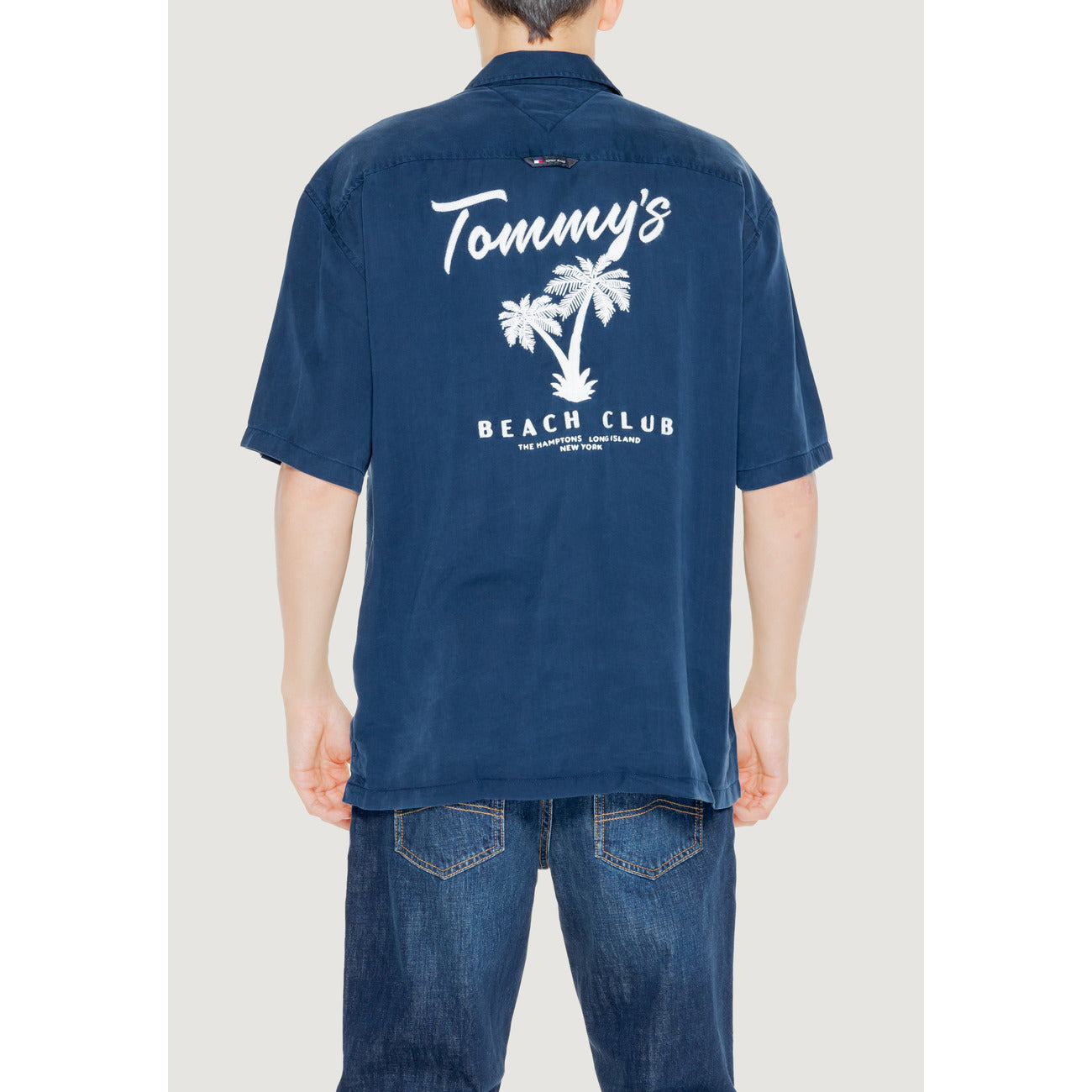 2249552 Tommy Hilfiger Jeans Camicia Blu Lyocell Stampa Maniche Corte Uomo