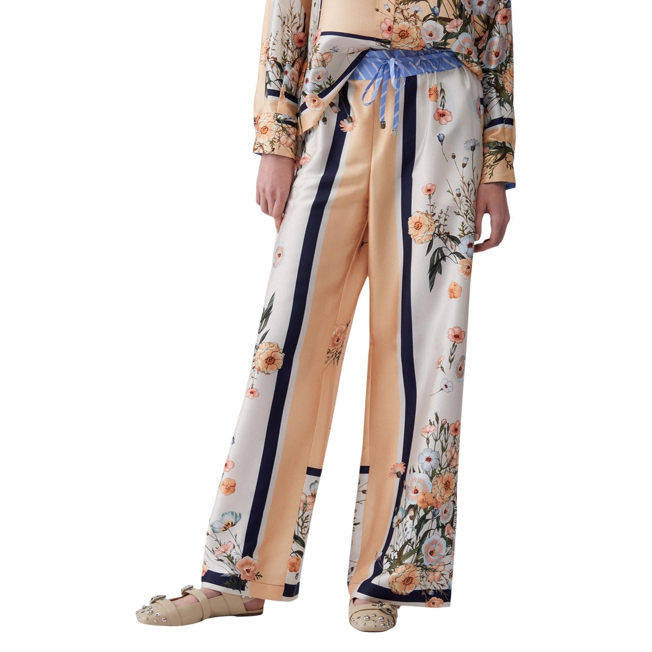 2456121 Liu Jo Pantaloni Salmone Floreale Poliestere Lacci Donna
