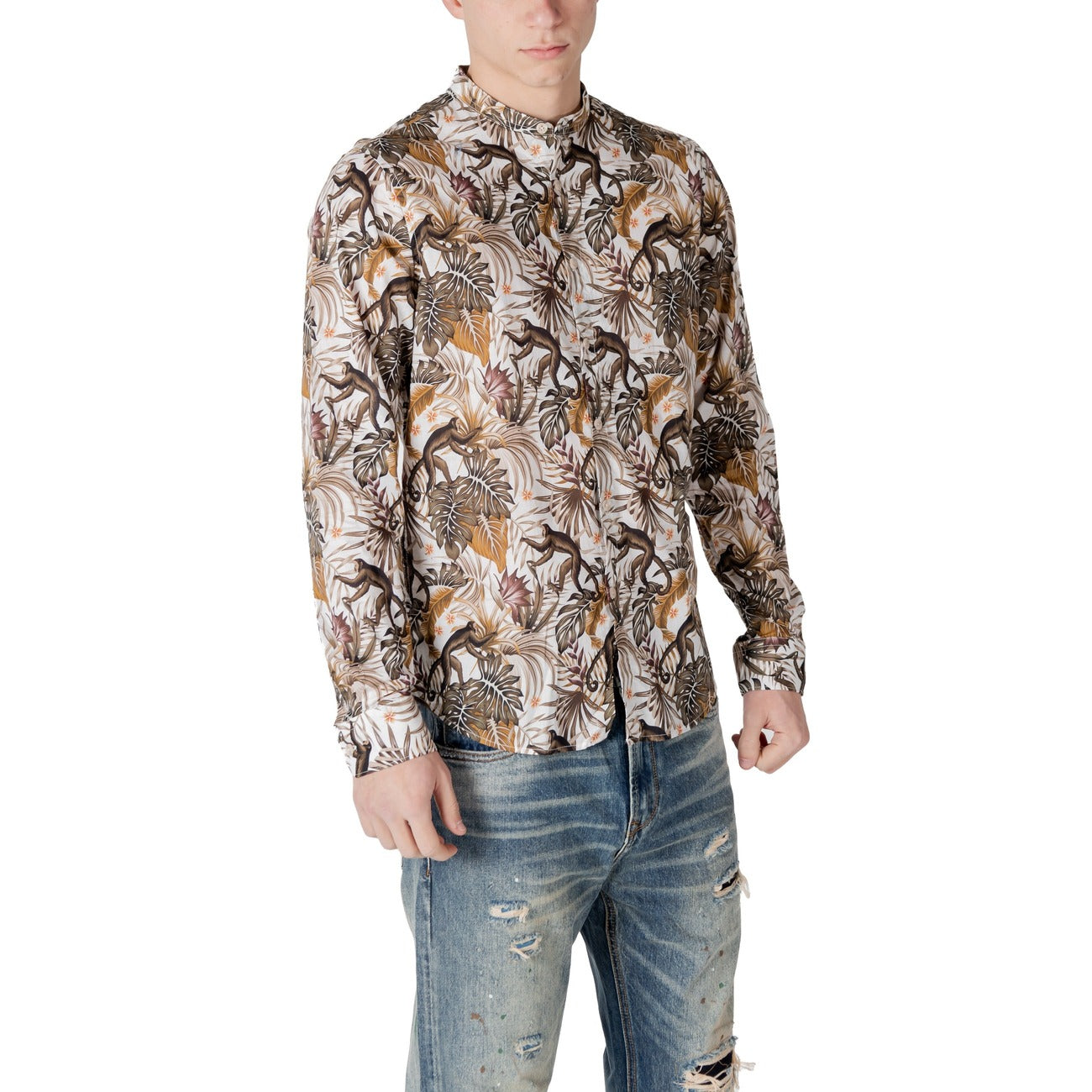 2413354 Gianni Lupo Camicia Bianca Floreale Uomo