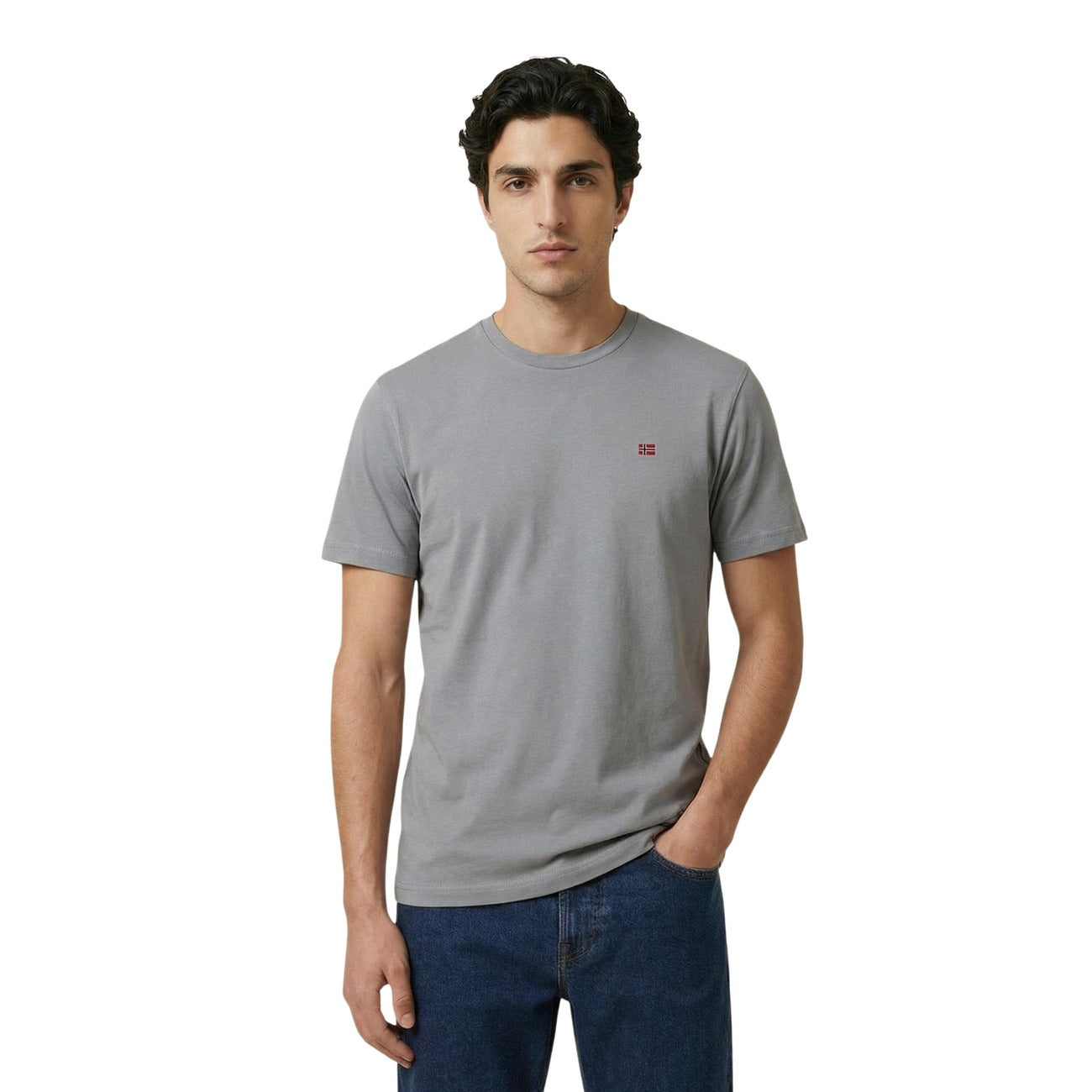 2459112 Napapijri T-Shirt Grigia Cotone Scollo Tondo Uomo
