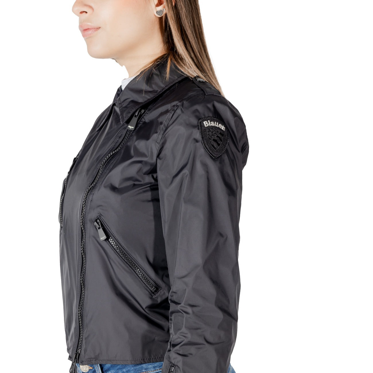 2416815 Blauer Giacca Nera Cerniera Laterale Tasche Donna