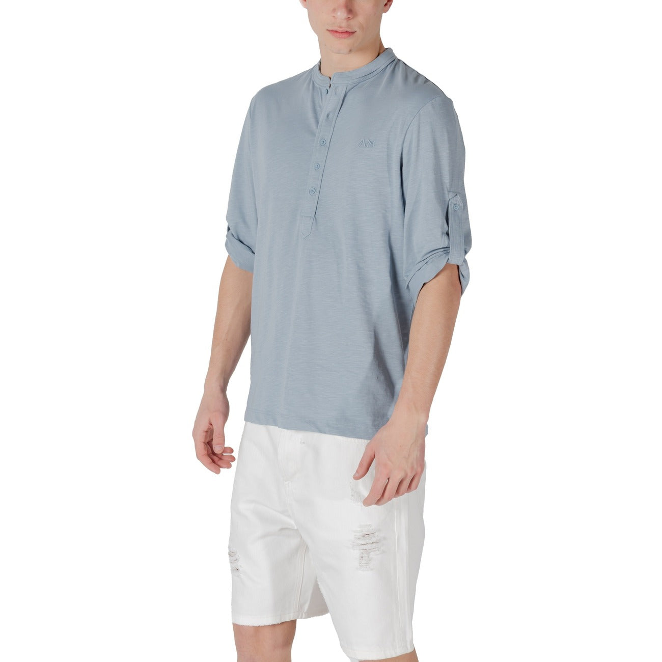 2417683 Antony Morato T-Shirt Azzurra Colletto Coreana Uomo