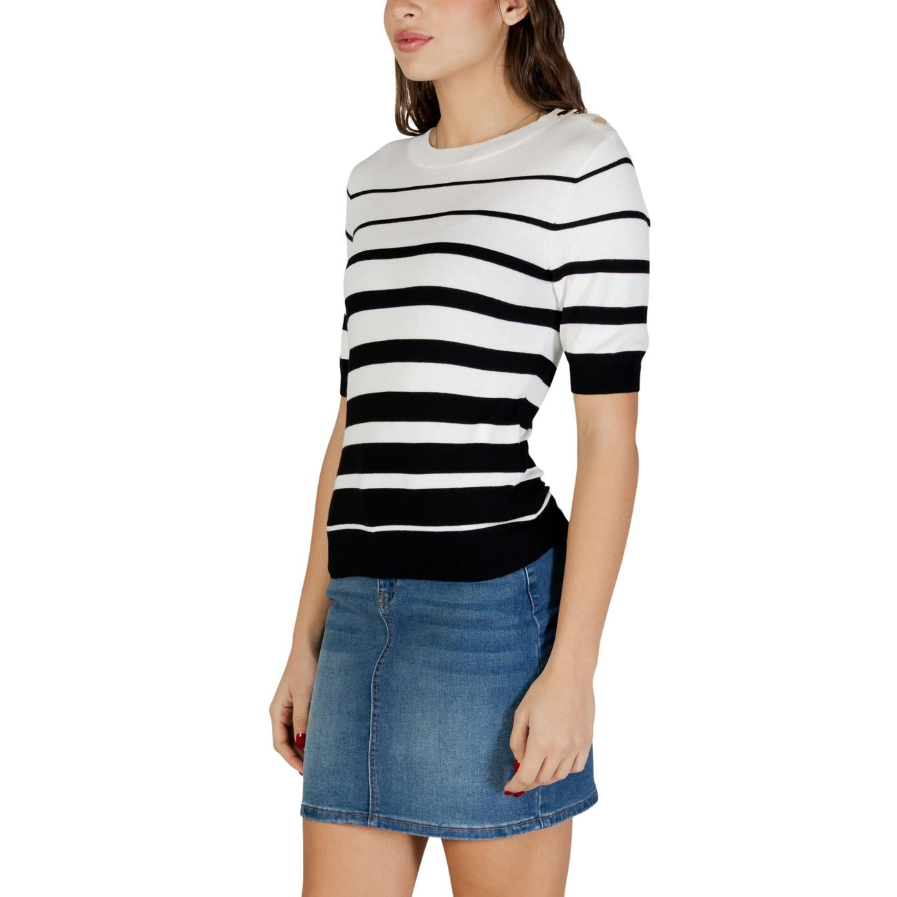 506084 Morgan De Toi Maglia Bianca Righe Maniche Corte Bottoni Donna
