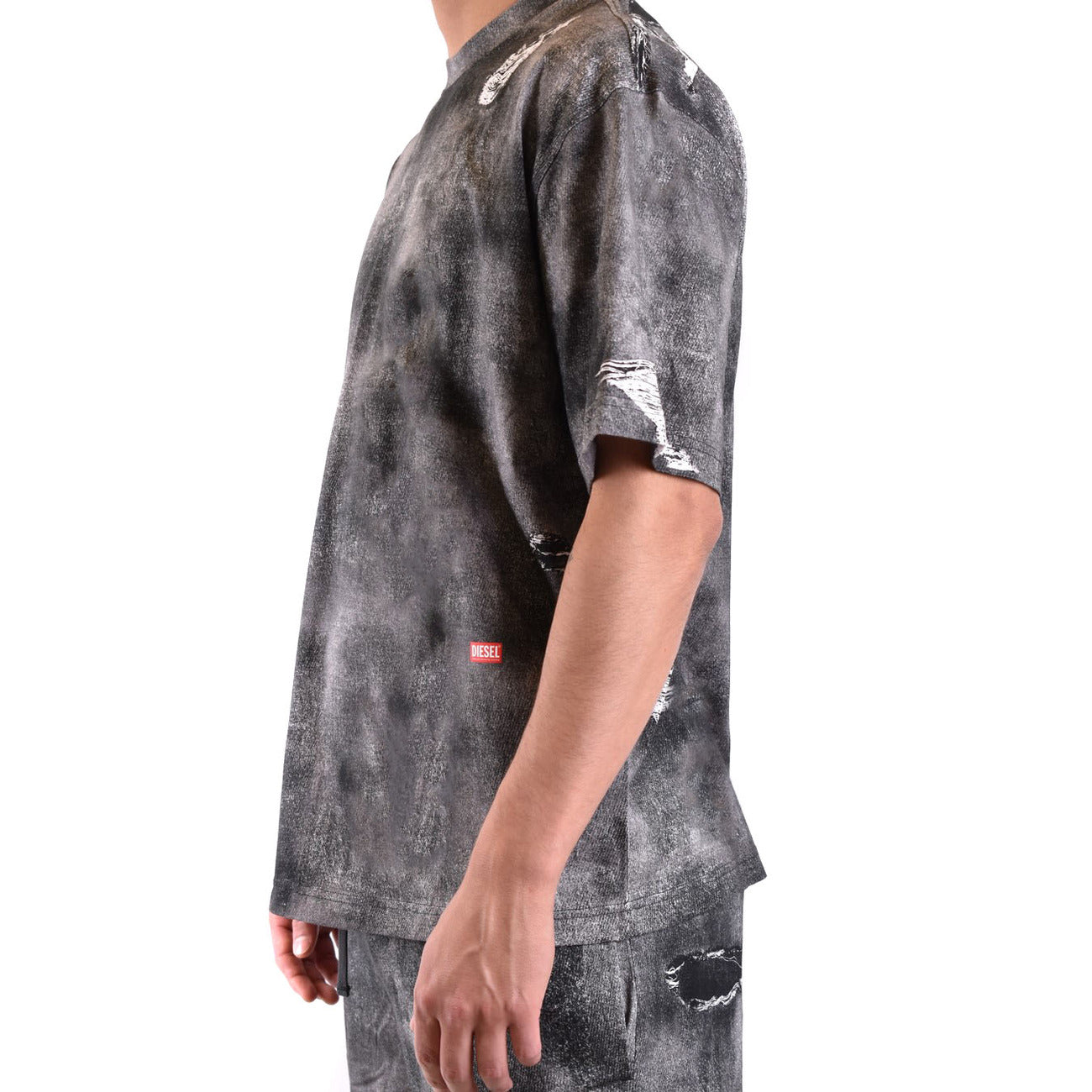 2428860 Diesel T-Shirt Nera Melange Effetto Consumato Uomo