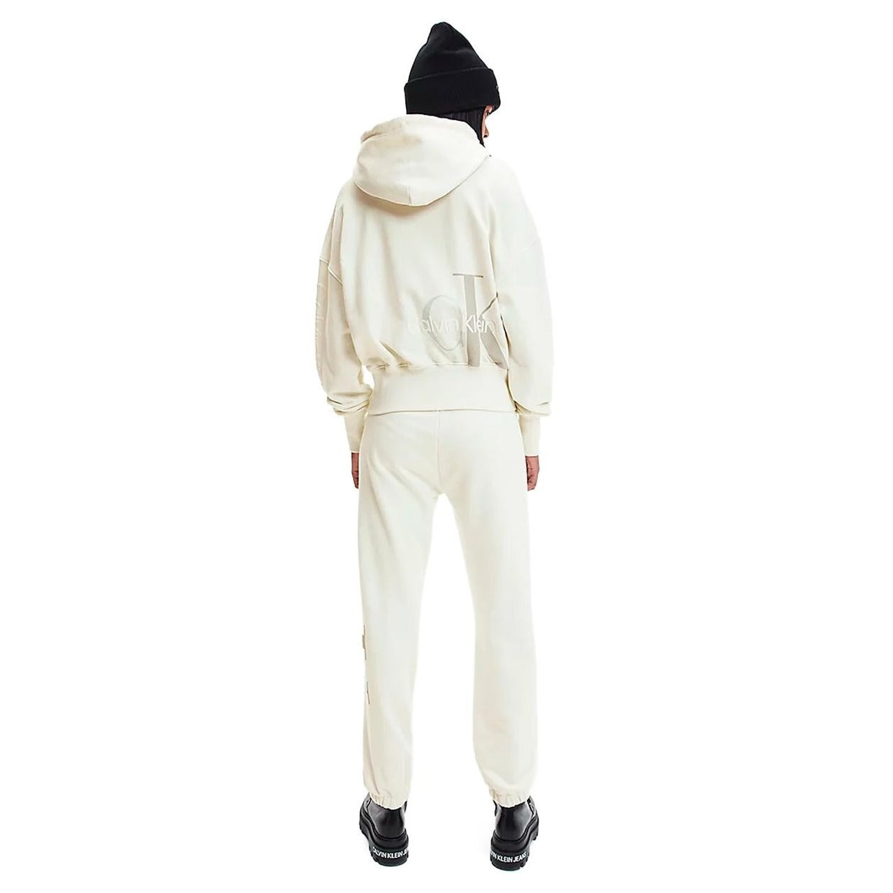 252579 Calvin Klein Jeans Felpa Bianca Cappuccio Donna