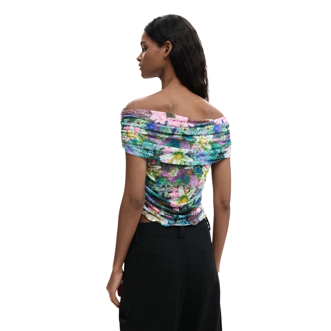 2453170 Desigual Top Azzurro Floreale Donna