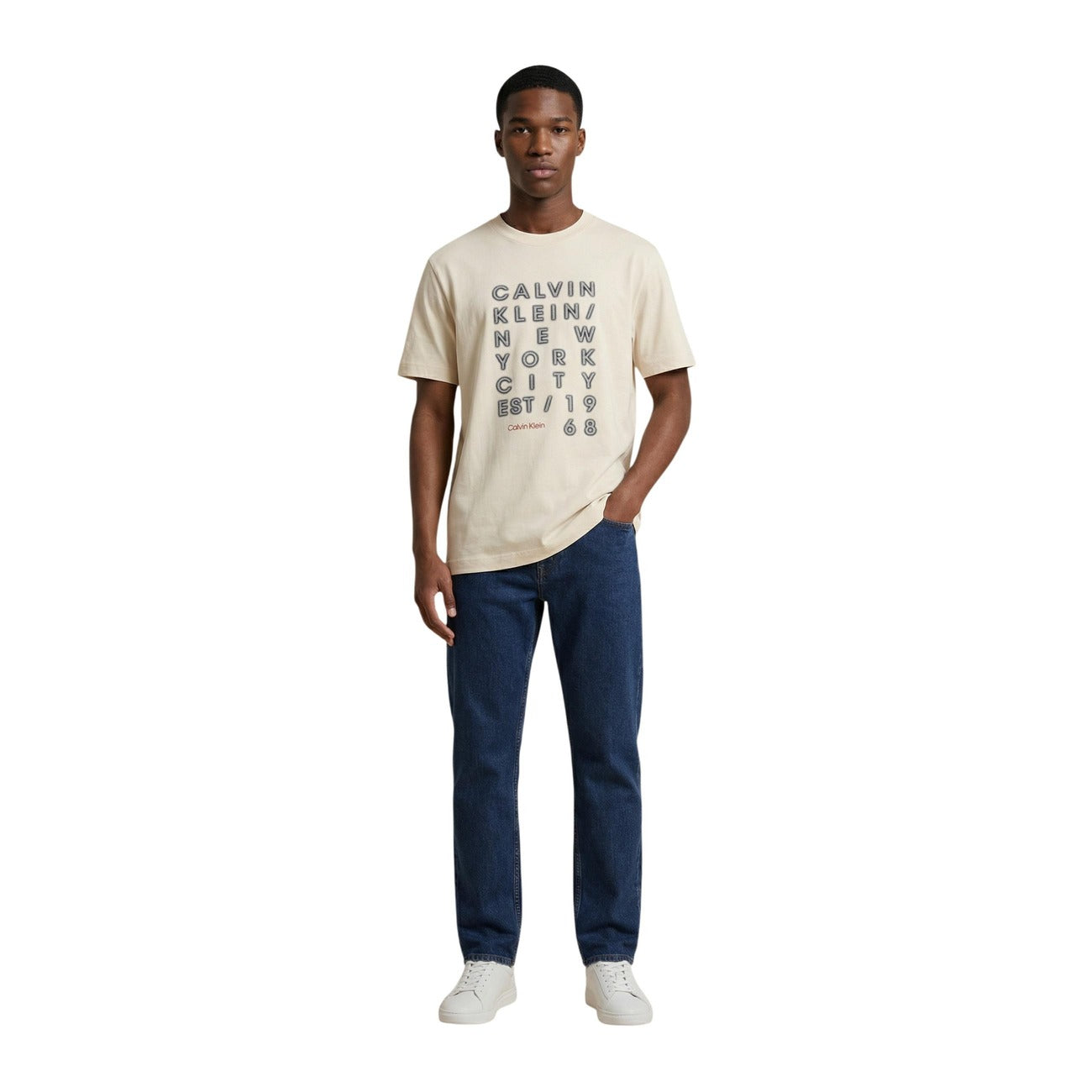 2456626 Calvin Klein Jeans T-Shirt Beige con Stampa Uomo