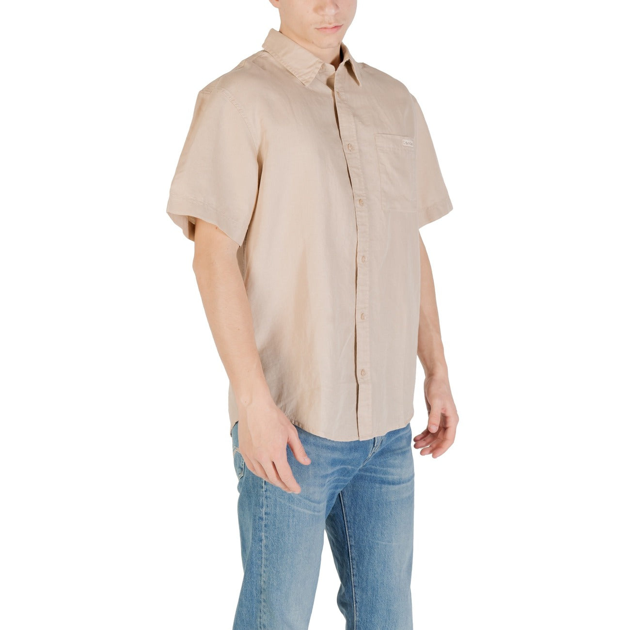 2422006 Calvin Klein Jeans Camicia Beige Lino Cotone Uomo