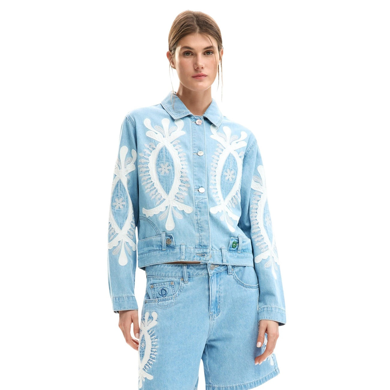 2454643 Desigual Giacca Donna Azzurra Stampa Cotone