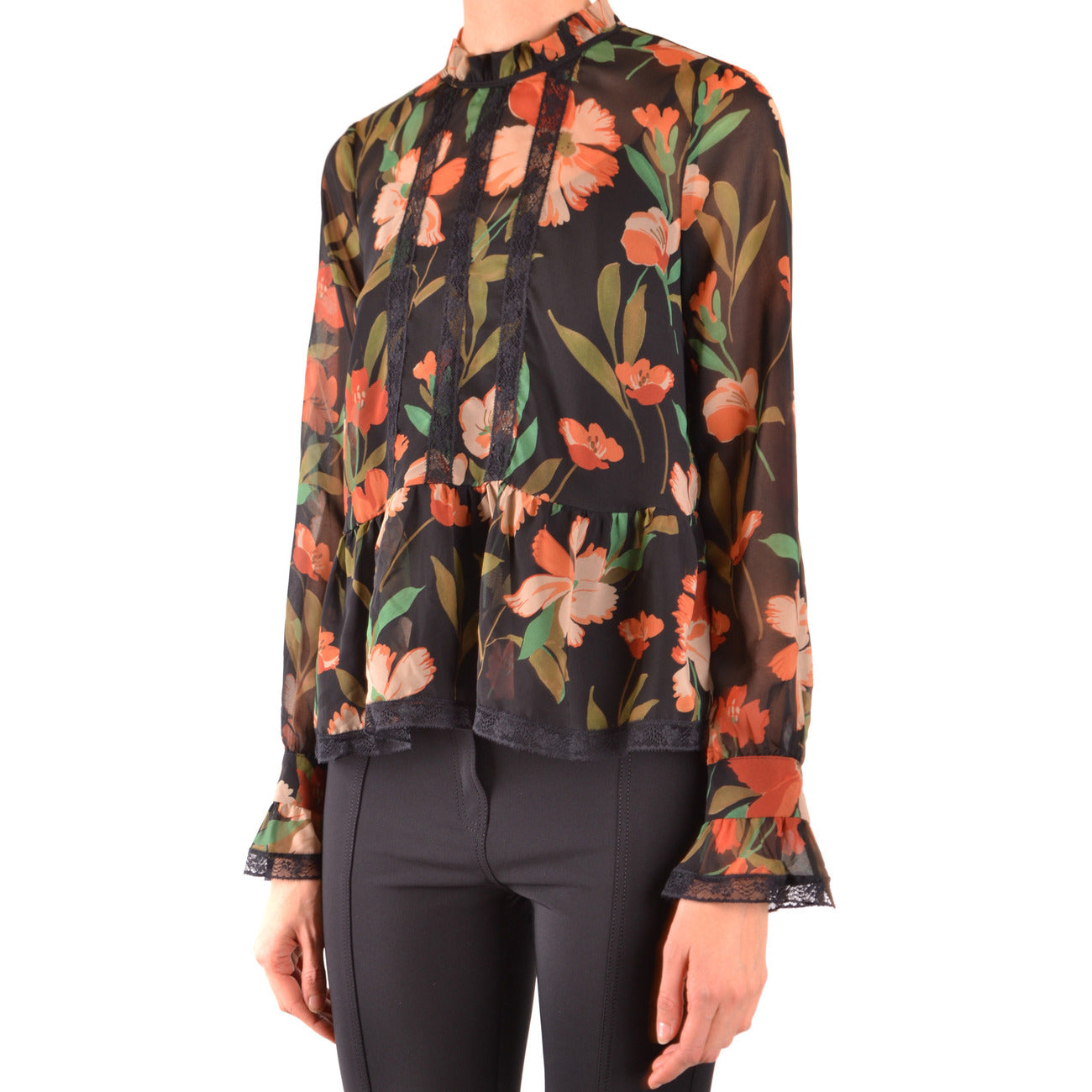 2430983 Twinset Blouse Nera Floreale Donna