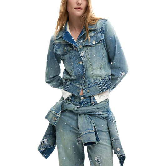 2453138 Desigual Giacca Azzurra Denim Effetto Consumato Donna