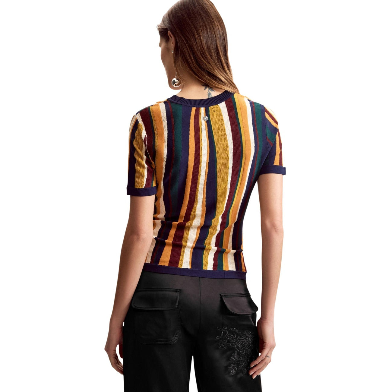 2453047 Desigual T-Shirt Donna Senape Righe Viscosa