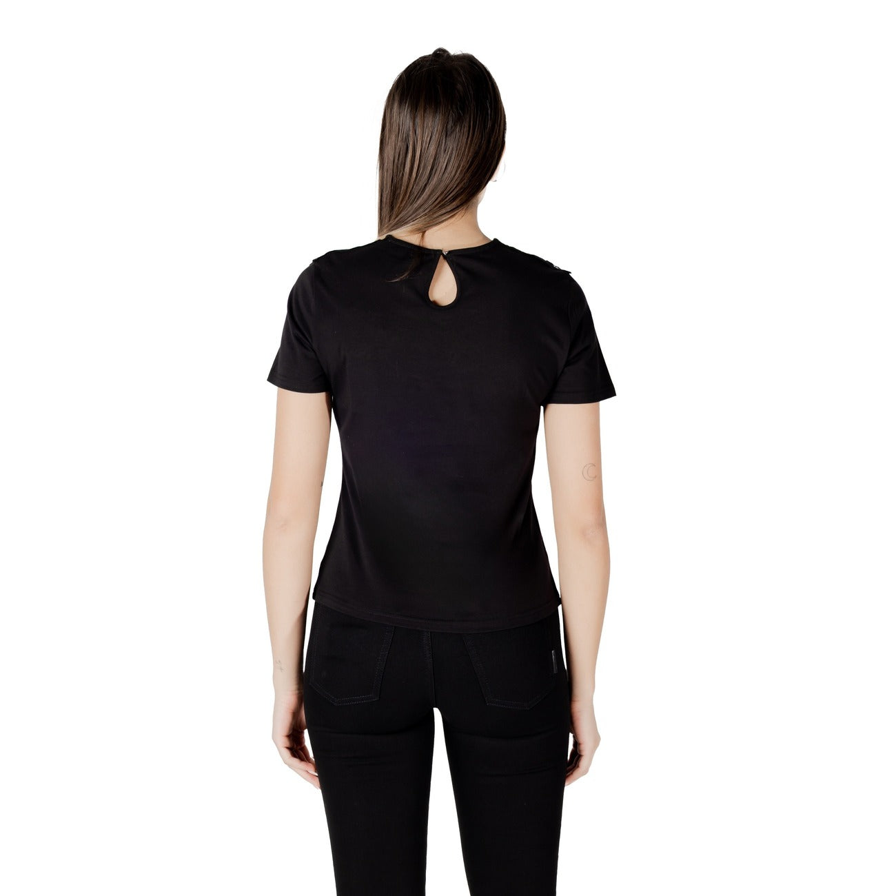 2418614 Morgan De Toi T-Shirt Nera Bottone Scollo Tondo Donna
