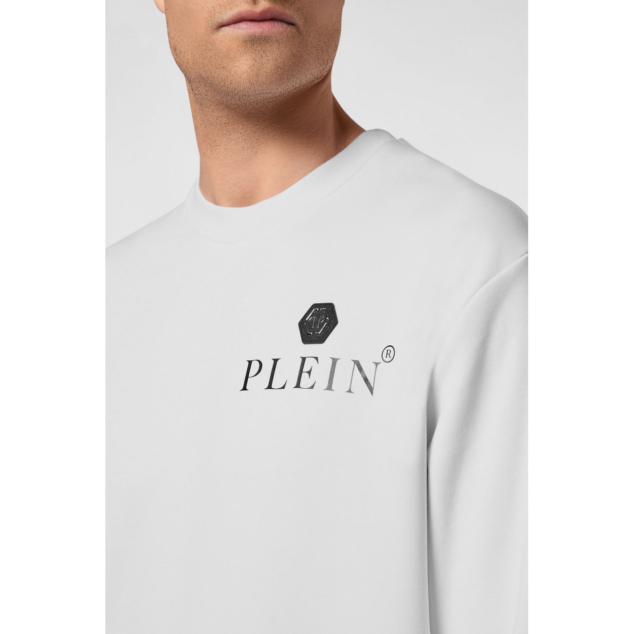 2430671 Philipp Plein Felpa Bianca Stampa Scollo Tondo Uomo