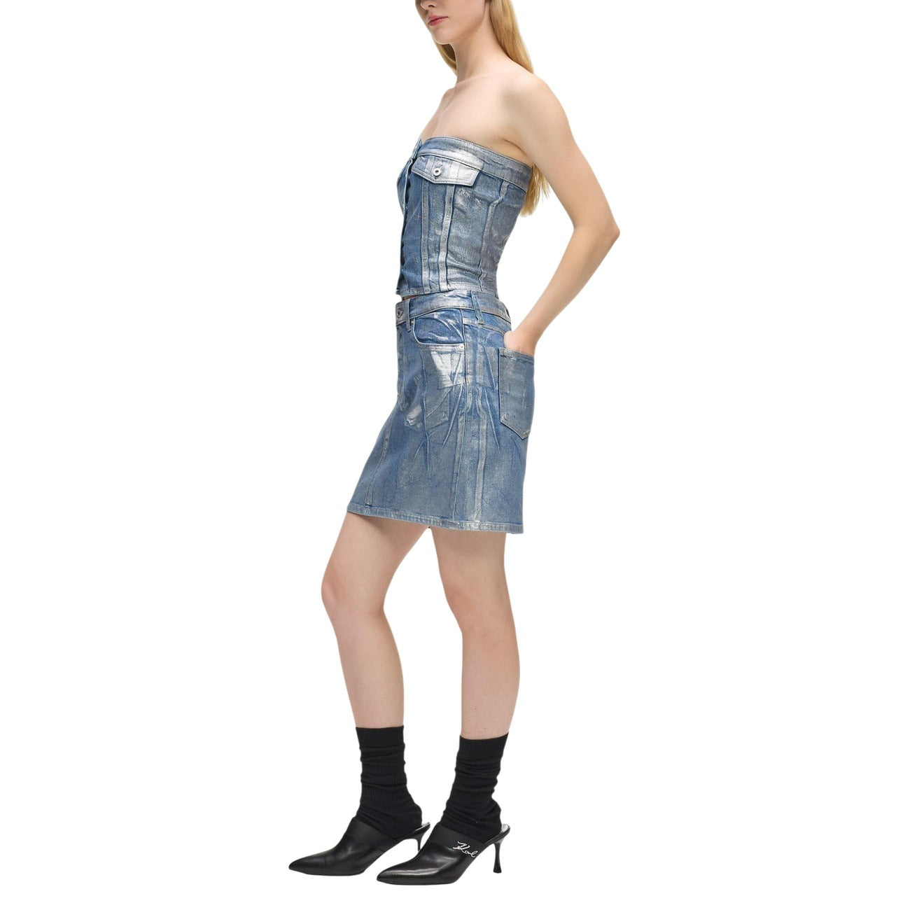 507677 Karl Lagerfeld Jeans Top Azzurro Cotone Donna