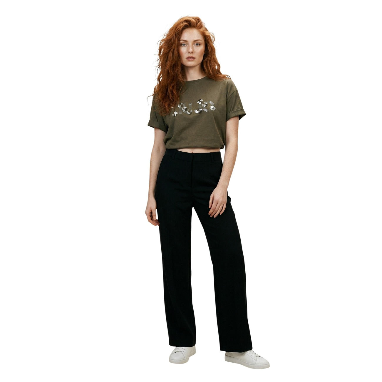 2456460 Liu Jo T-Shirt Donna Verde Cotone Stampa Strass