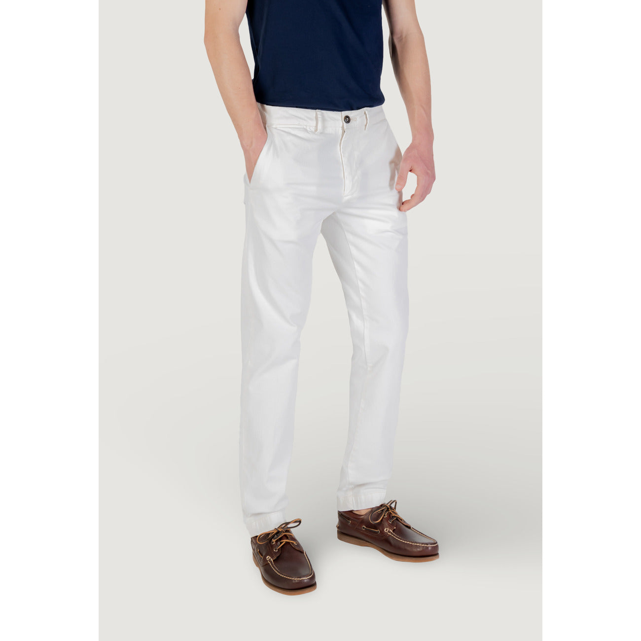 2420754 Borghese Pantaloni Bianco Cotone Elastan Uomo