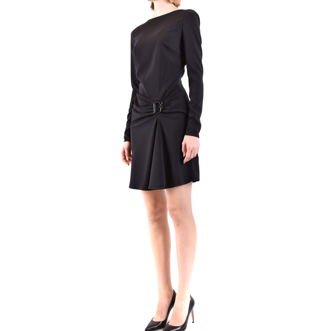 2429914 Dsquared2 Abito Nero Corto Donna Maniche Lunghe Scollo Barca