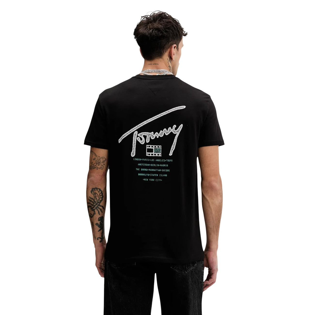 2447076 Tommy Hilfiger Jeans T-shirt Nera Stampa Cotone Organico Uomo