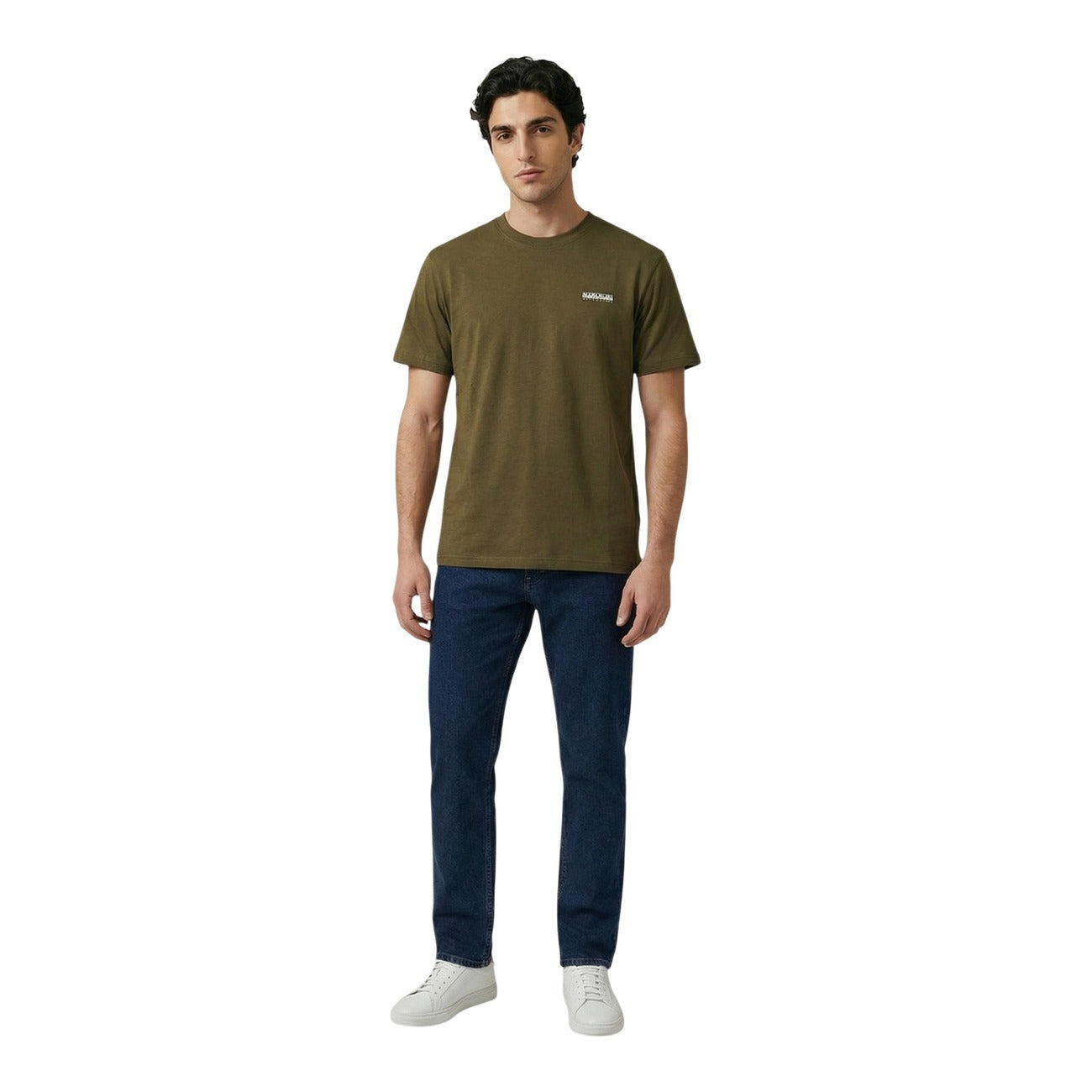 2458899 Napapijri T-Shirt Verde Cotone Scollo Tondo Uomo