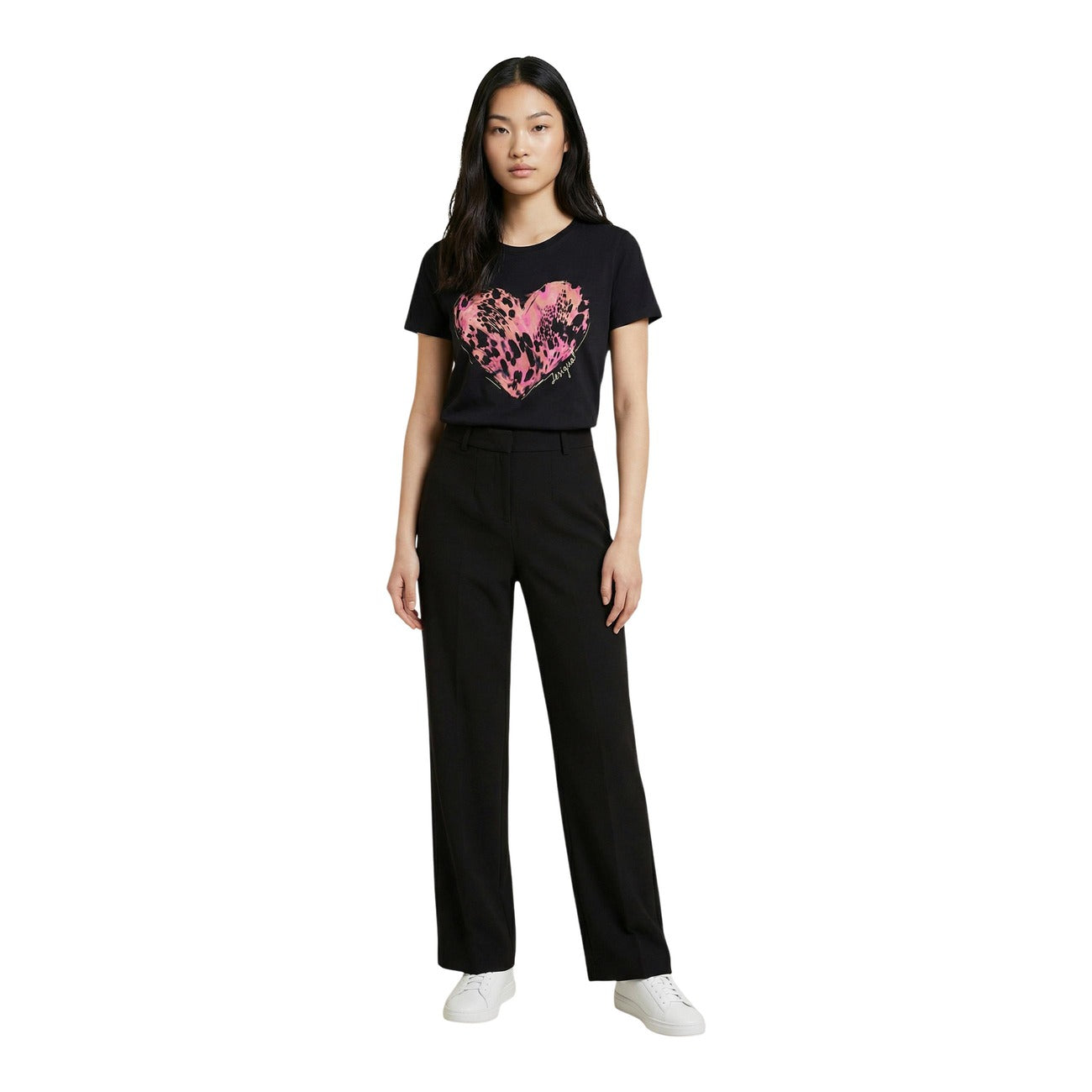 2454402 Desigual T-Shirt Donna Nera Stampa Cotone