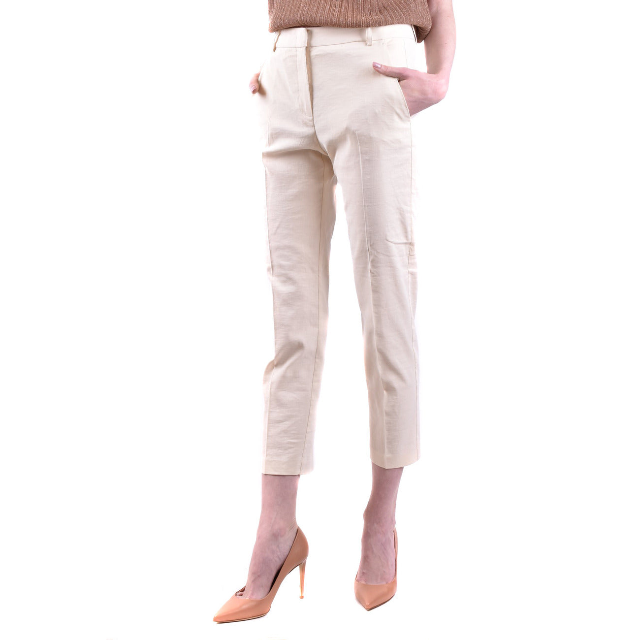 2438416 Pinko Pantaloni Bianchi Donna Lino 59% Tasche