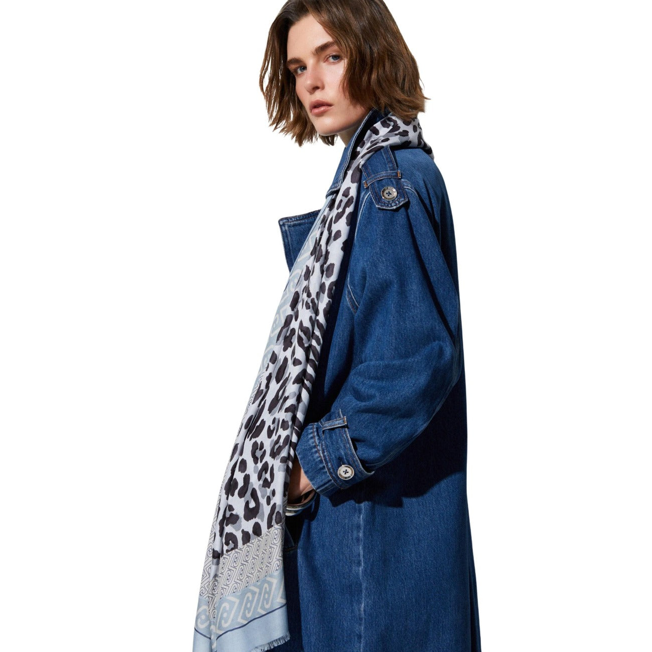 2460067 Liu Jo Sciarpa Azzurro Leopardata Modal Donna