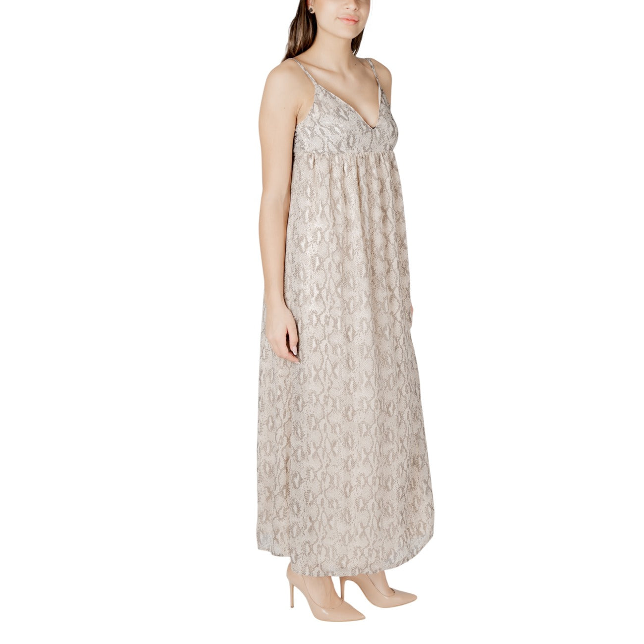 2418429 Only Abito Beige Spalline Scollo V Profondo Donna