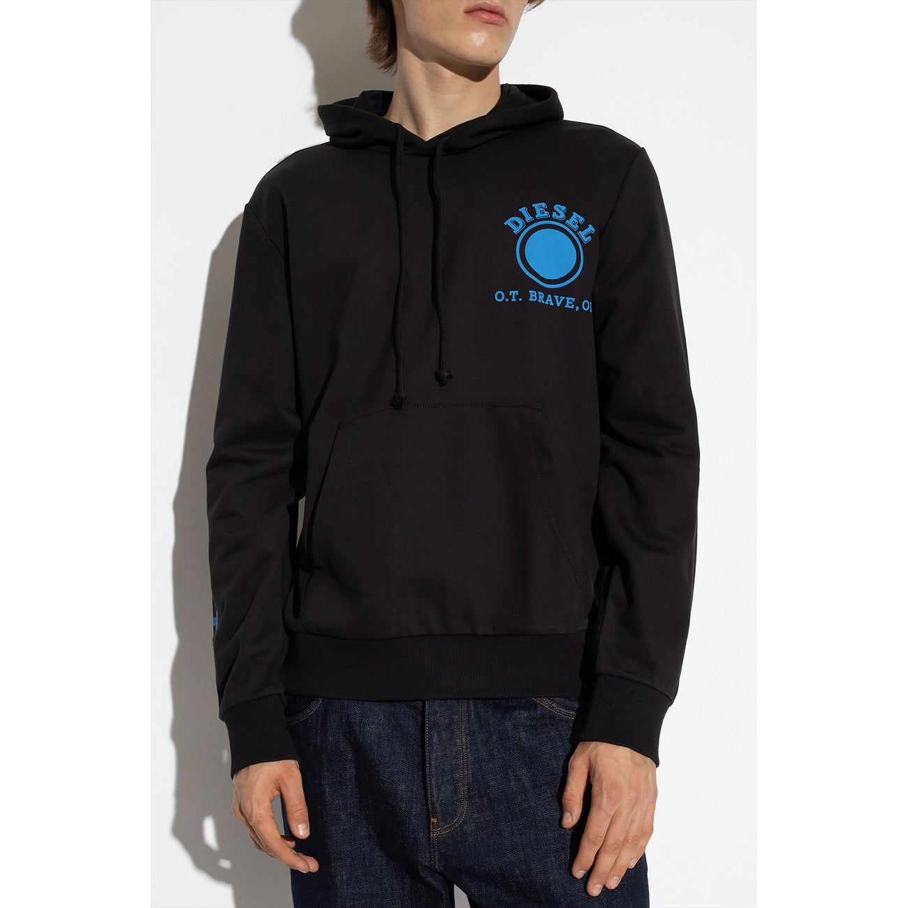 2423386 Diesel Felpa Nera Stampa Cappuccio Uomo