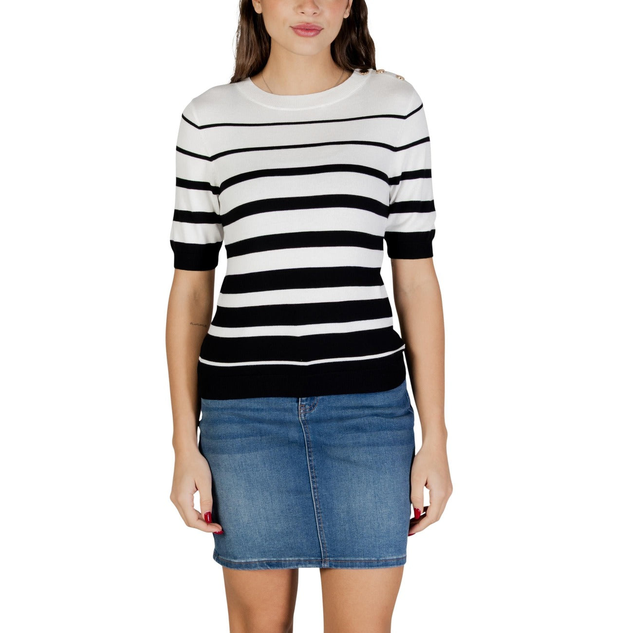 506084 Morgan De Toi Maglia Bianca Righe Maniche Corte Bottoni Donna