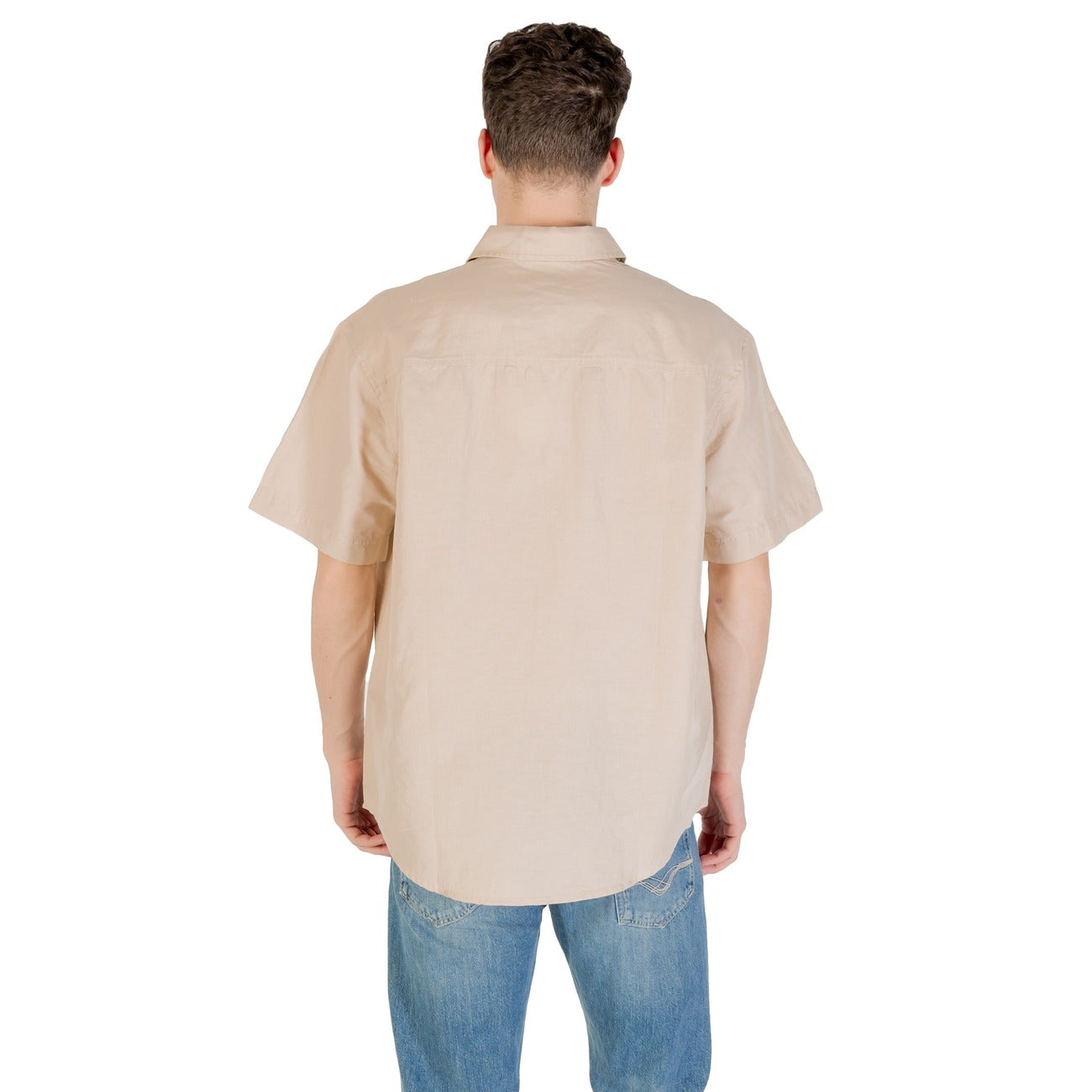 2422006 Calvin Klein Jeans Camicia Beige Lino Cotone Uomo
