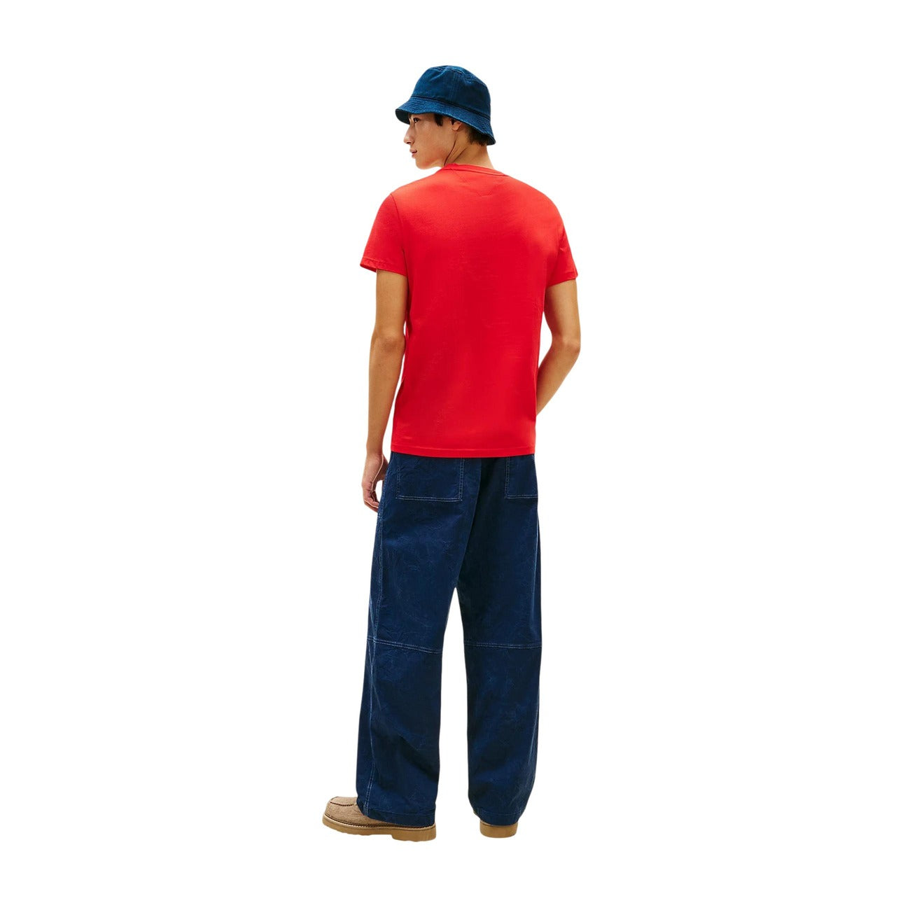 2458451 Tommy Hilfiger Jeans T-Shirt Rossa Cotone Organico Scollo Tondo Uomo