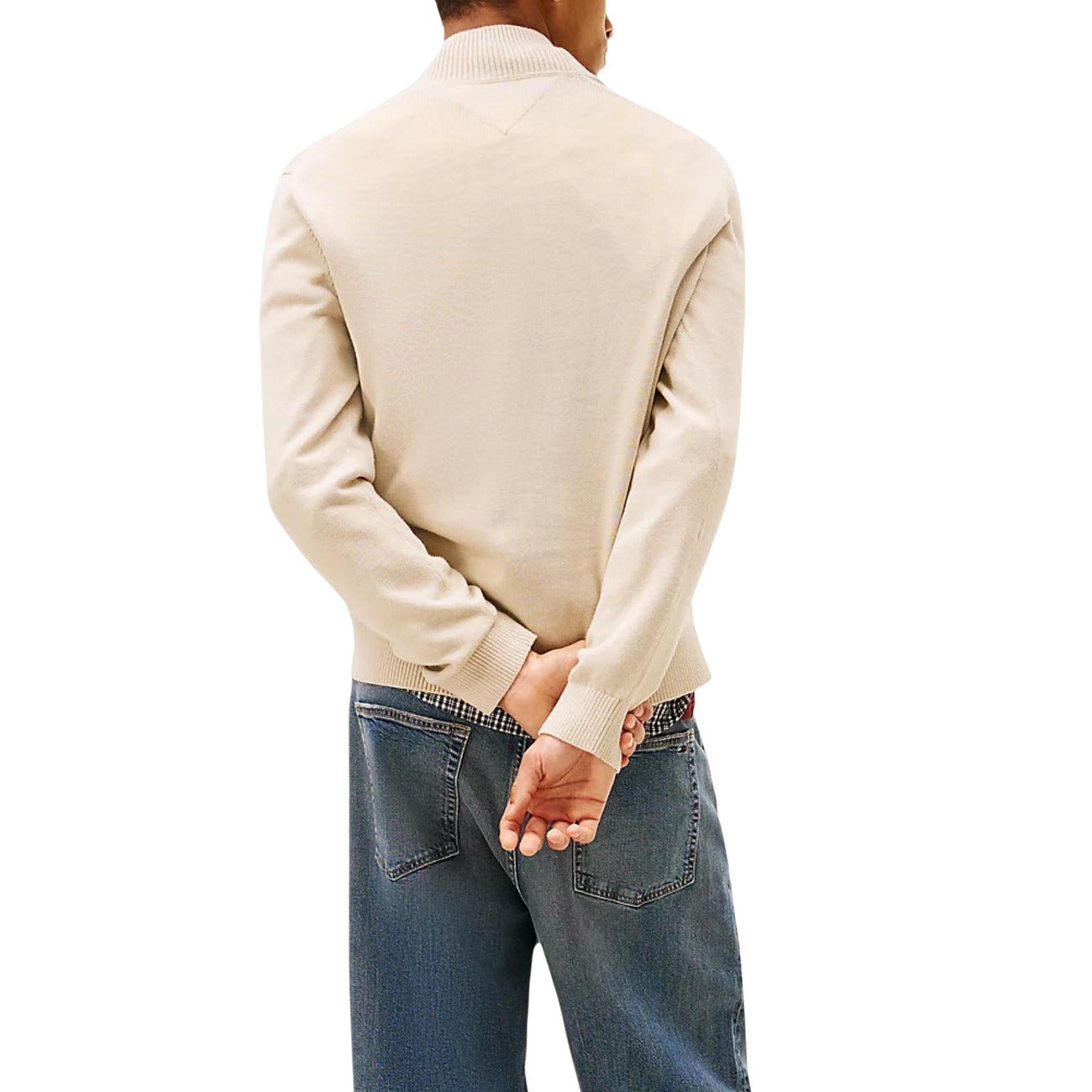 2451776 Tommy Hilfiger Jeans Felpa Beige Zip Collo Alto Uomo