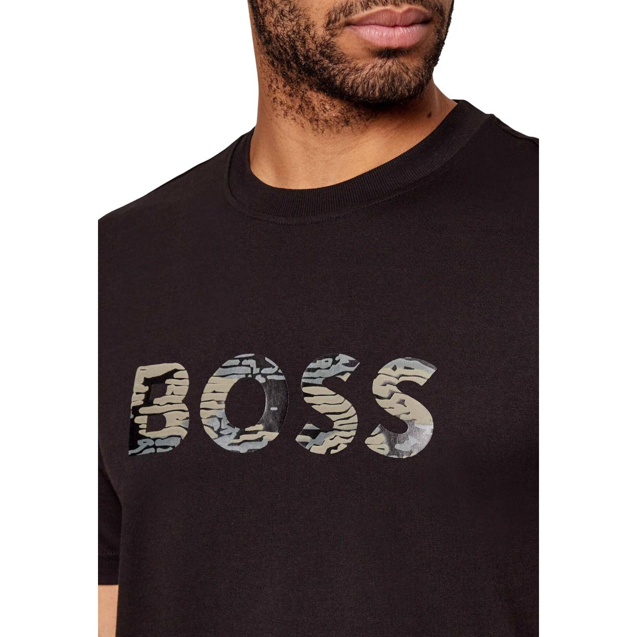 2449815 Boss T-Shirt Nera Stampa 100% Cotone Uomo