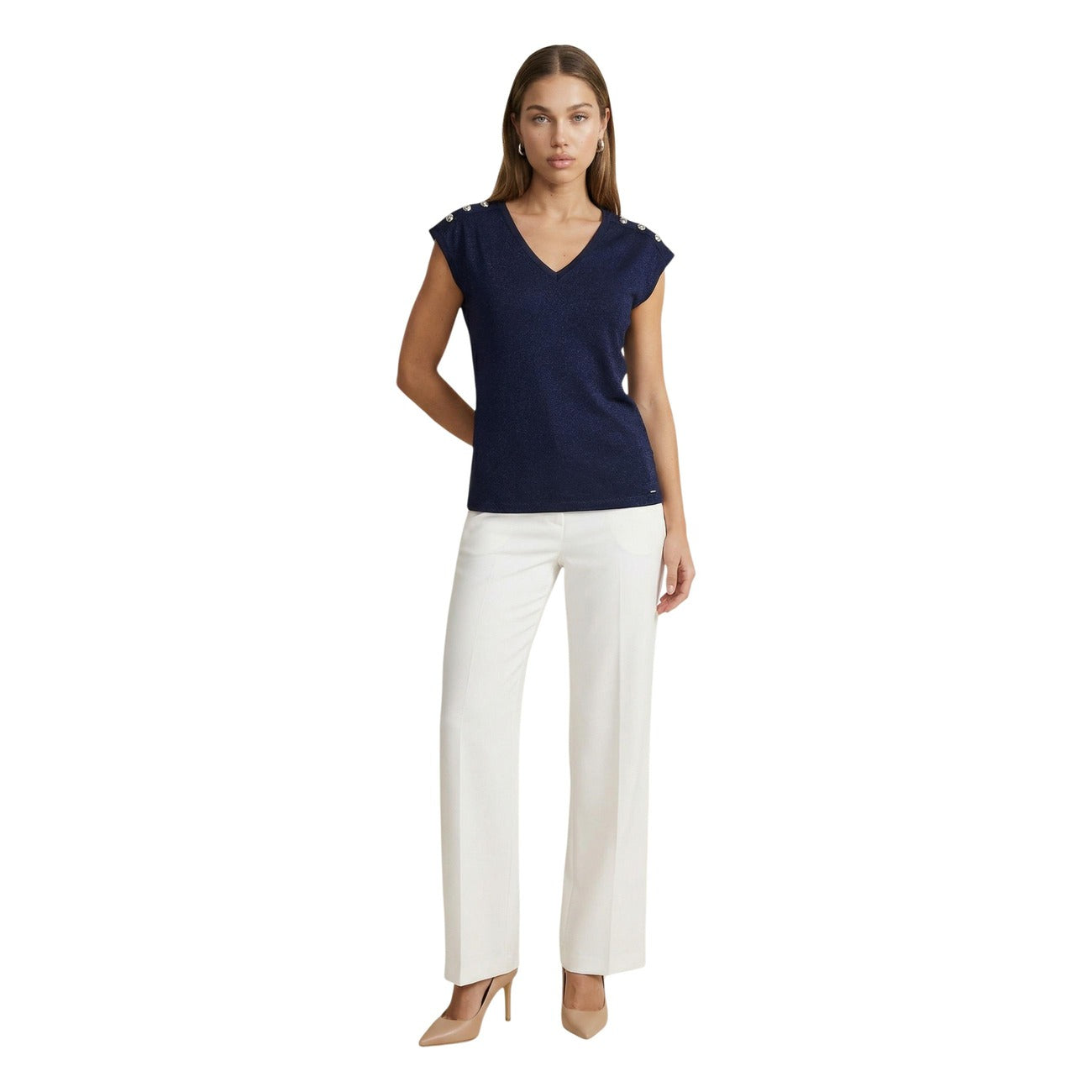517619 Morgan De Toi Top Blu Smanicato Donna