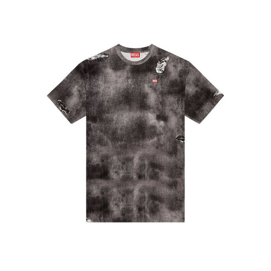 2428860 Diesel T-Shirt Nera Melange Effetto Consumato Uomo