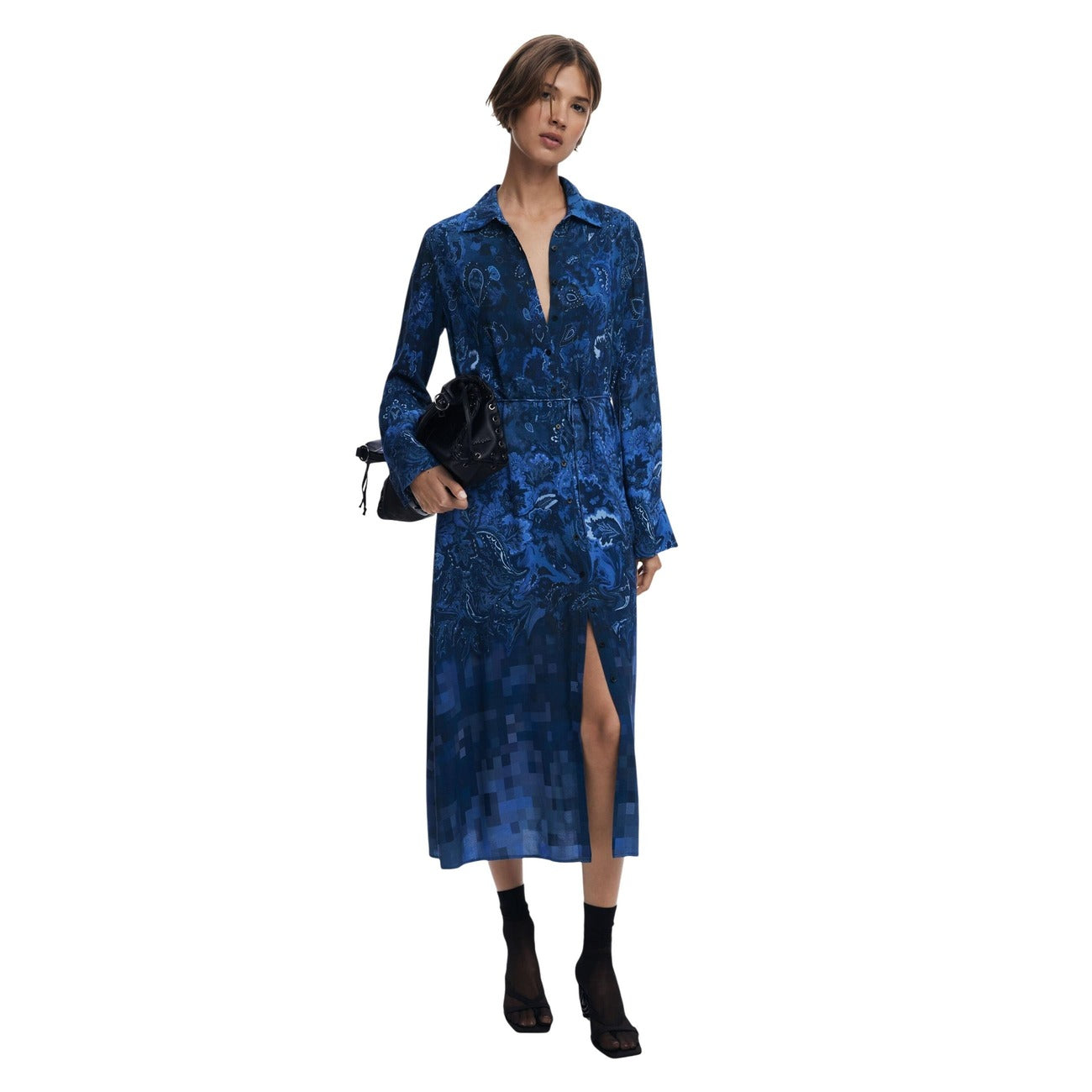 515448 Desigual Abito Blu Lungo Stampa Donna