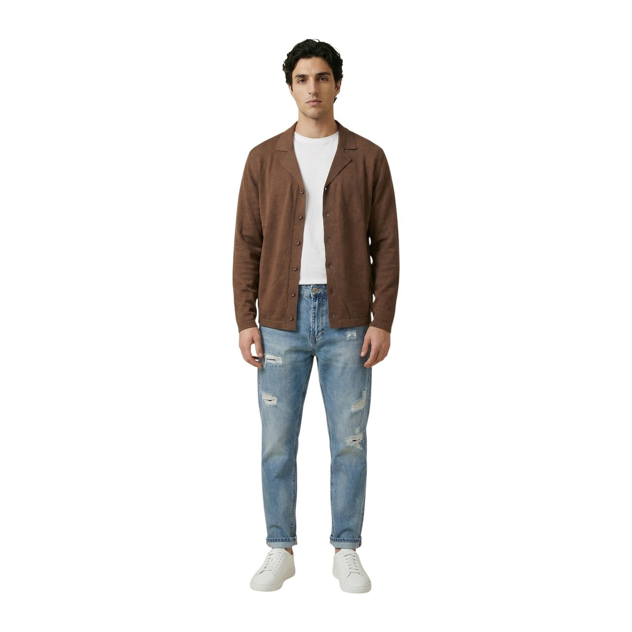 2455914 Gianni Lupo Cardigan Marrone Bavero Uomo