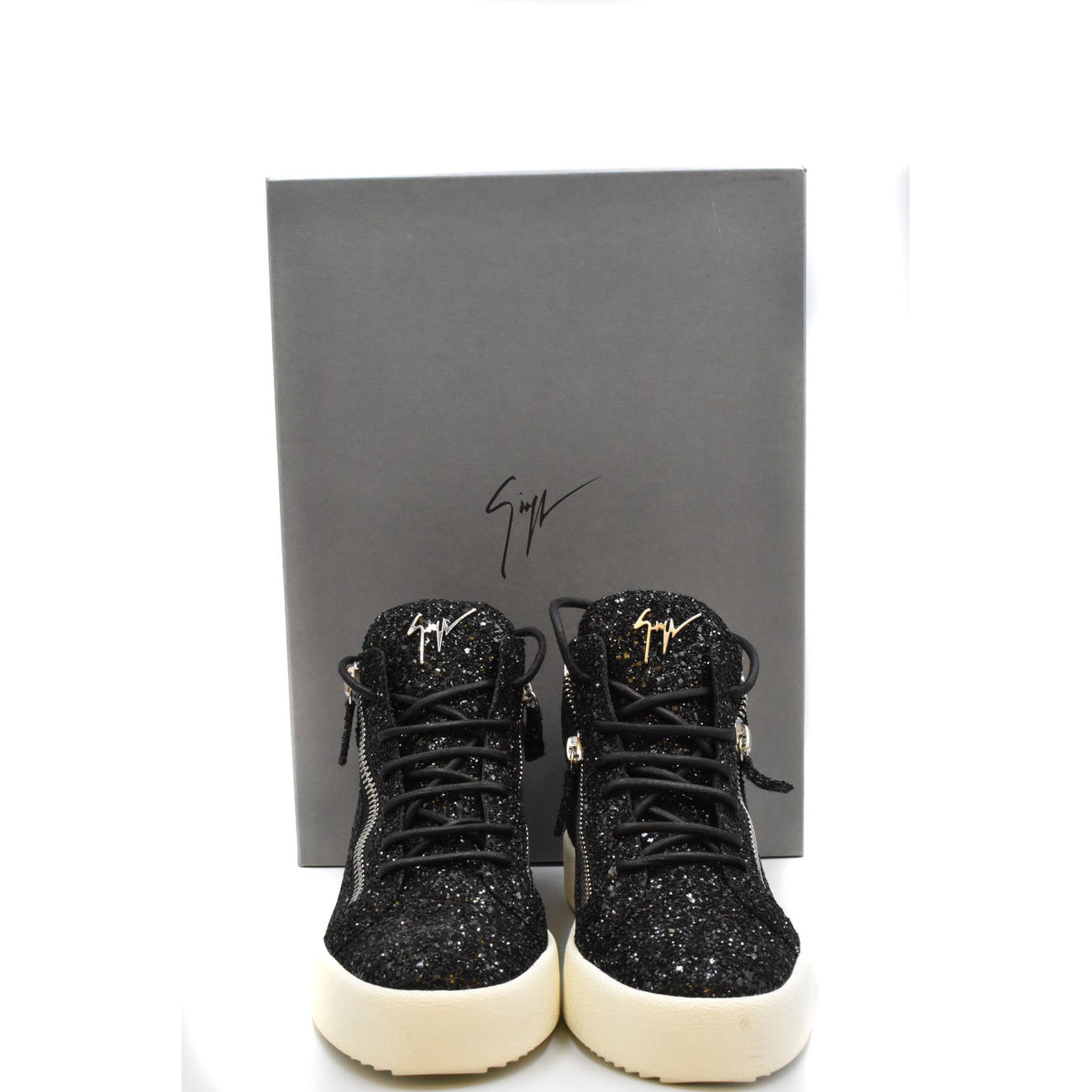 2438011 Giuseppe Zanotti Sneakers Nere Pelle Strass Zip Lacci Donna