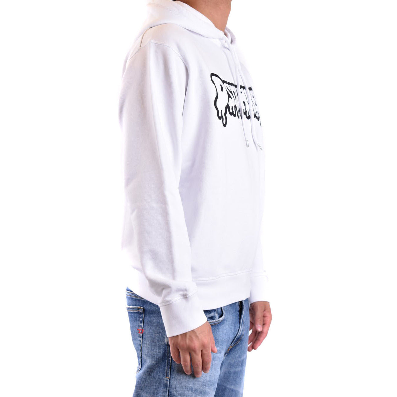 2430426 Dsquared2 Felpa Bianca Stampa Cappuccio Uomo
