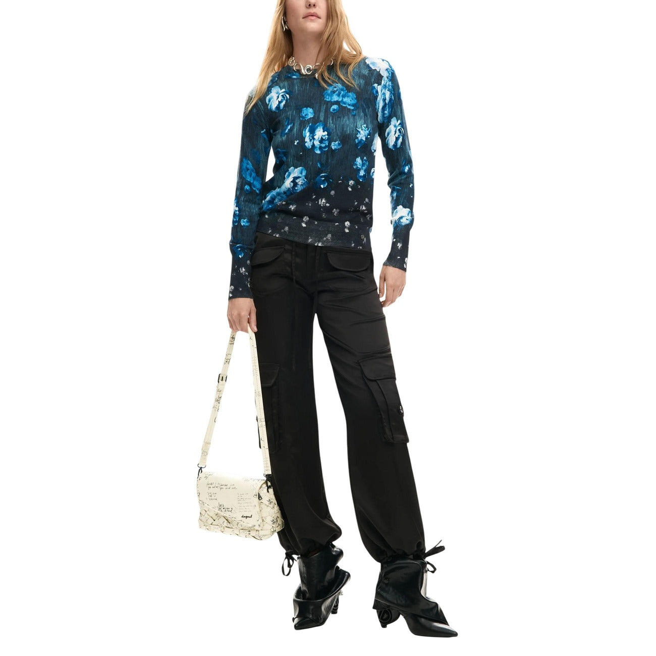 2451529 Desigual Maglia Donna Nera Floreale Viscosa
