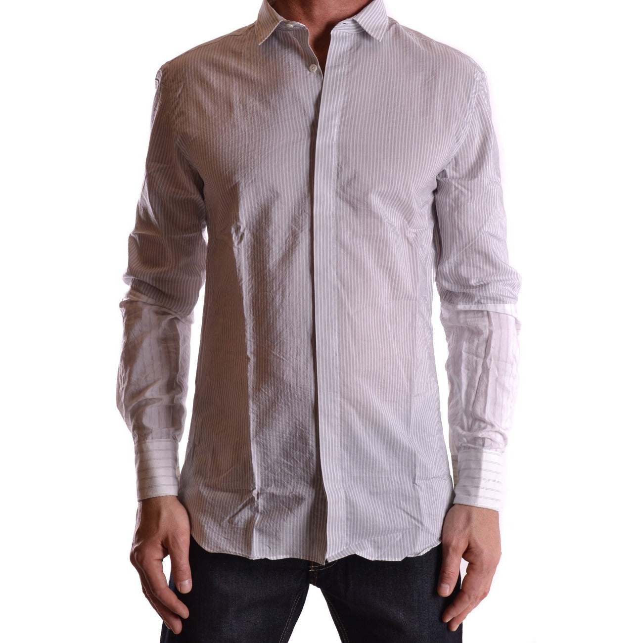 2430820 Neil Barrett Camicia Grigio Righe Cotone Cupro Uomo