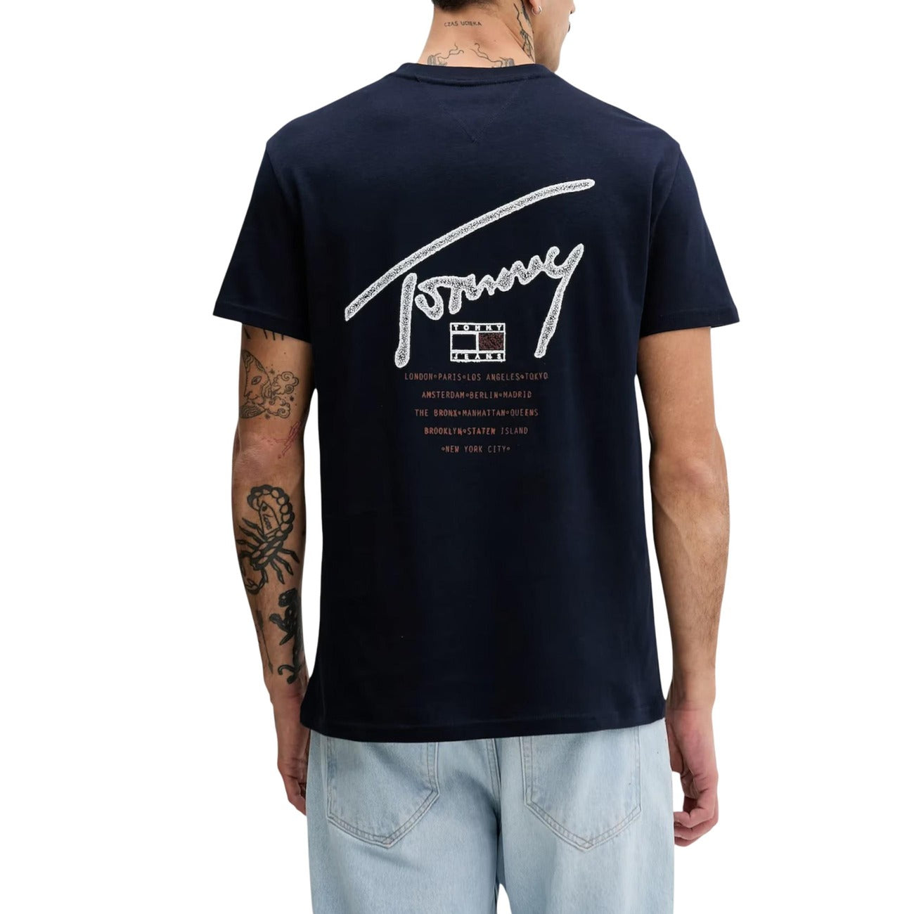 2447081 Tommy Hilfiger Jeans T-shirt Blu Stampa Cotone Organico Uomo