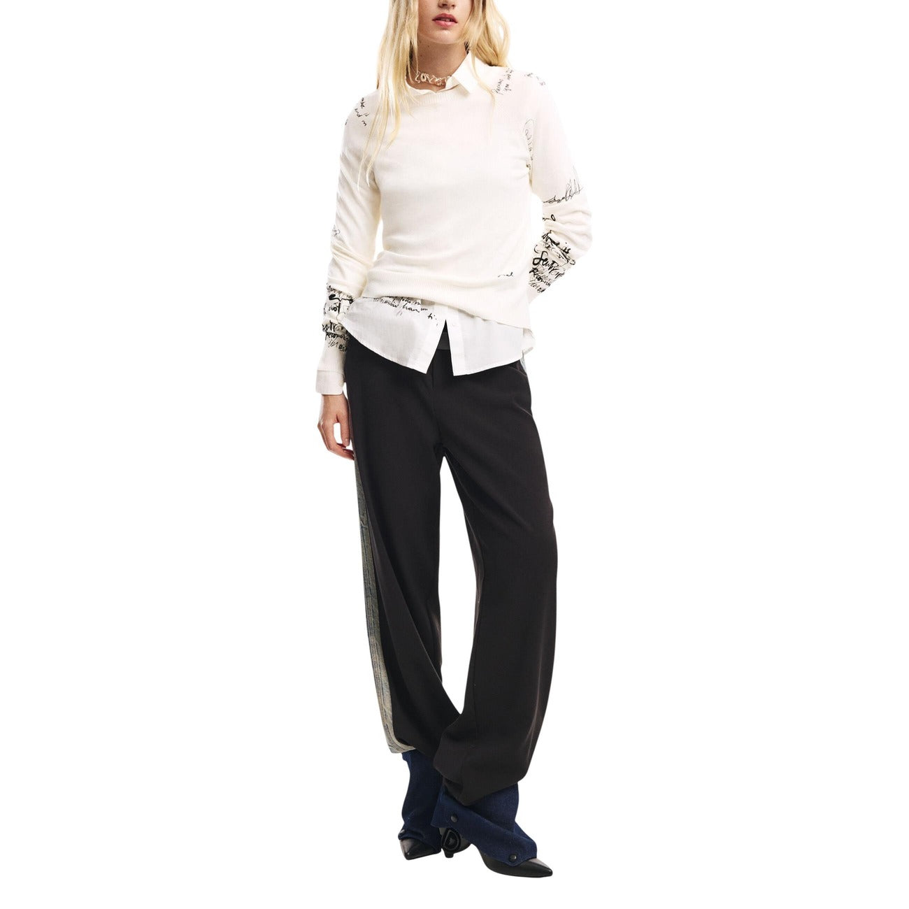 2451322 Desigual Pantaloni Donna Neri Misto