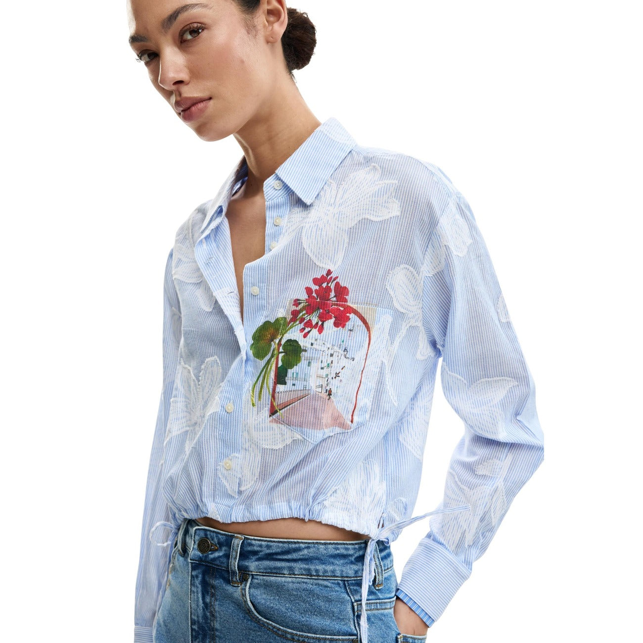 514676 Desigual Camicia Azzurra Floreale Donna
