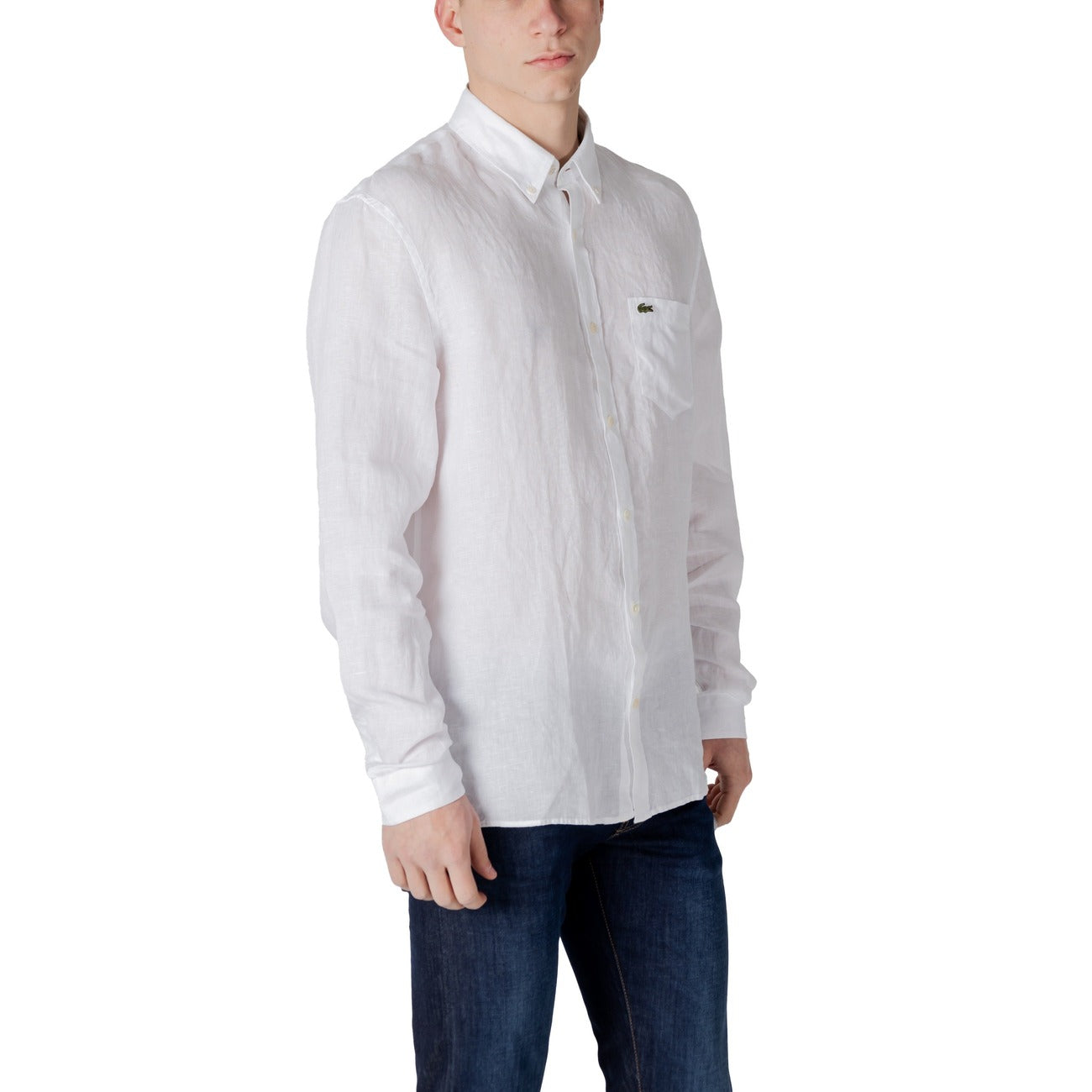 2413004 Lacoste Camicia Bianca Lino Uomo