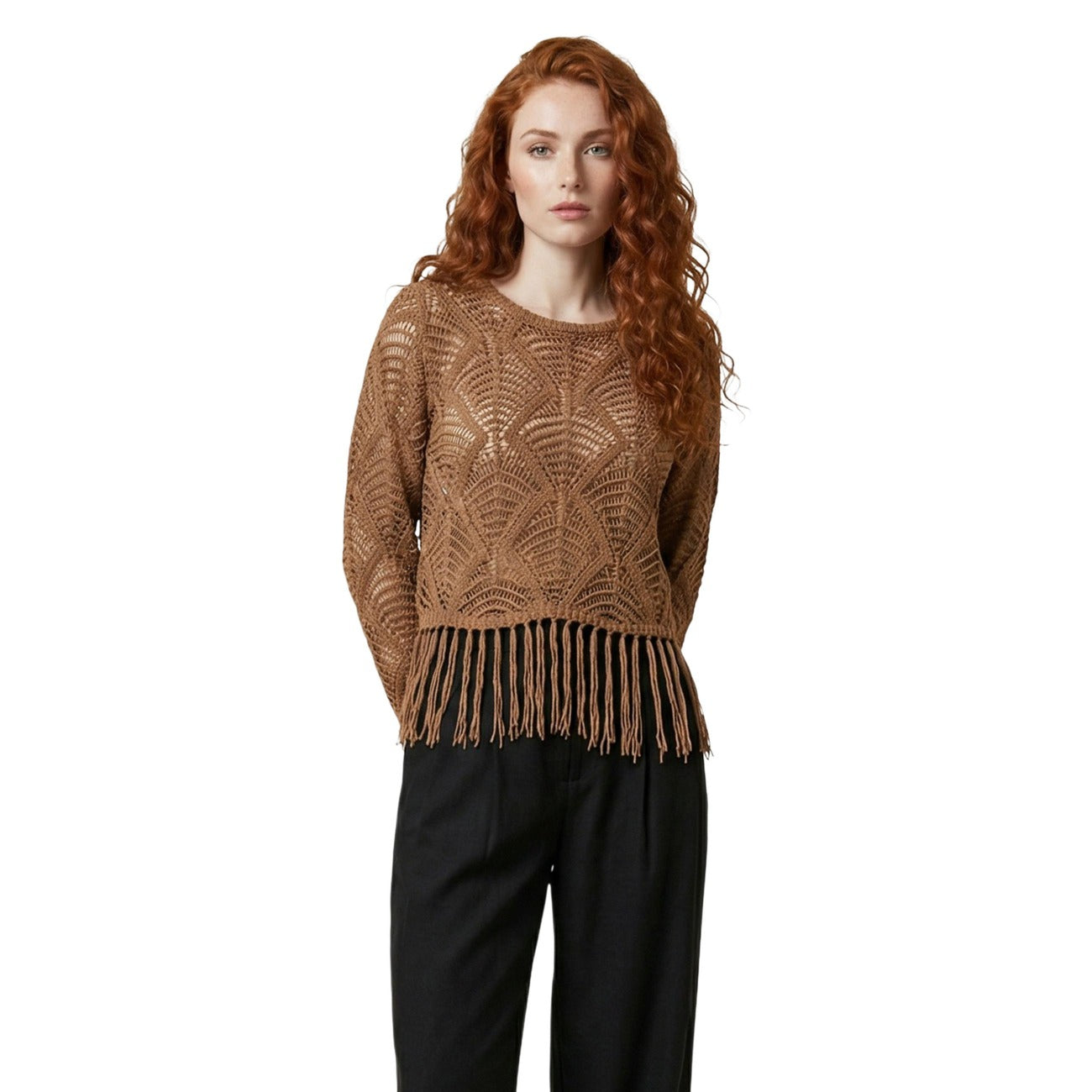 515664 Only Maglia Cammello Maniche Lunghe Donna
